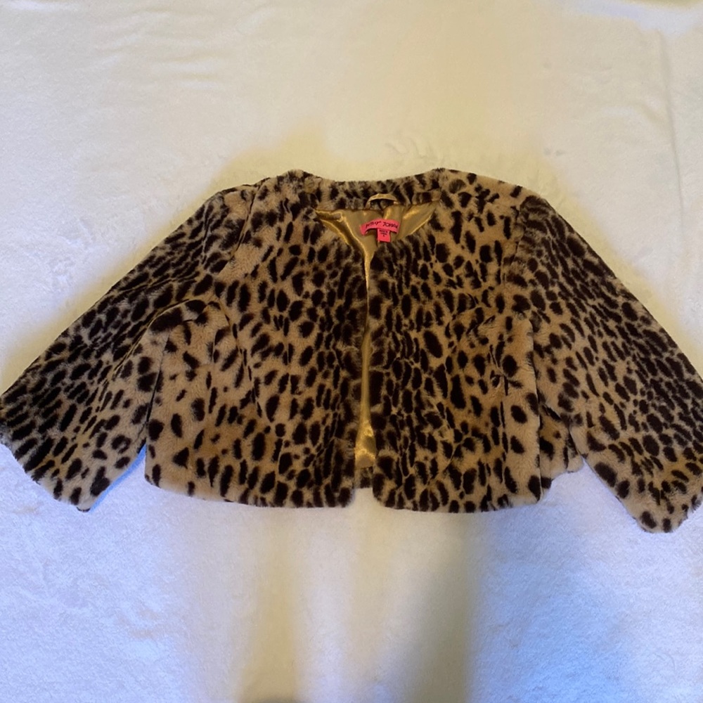 Betsey Johnson Faux Fur Cheetah Print Crop Jacket